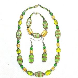 Art Glass Bead Necklace Set "Emerald City"